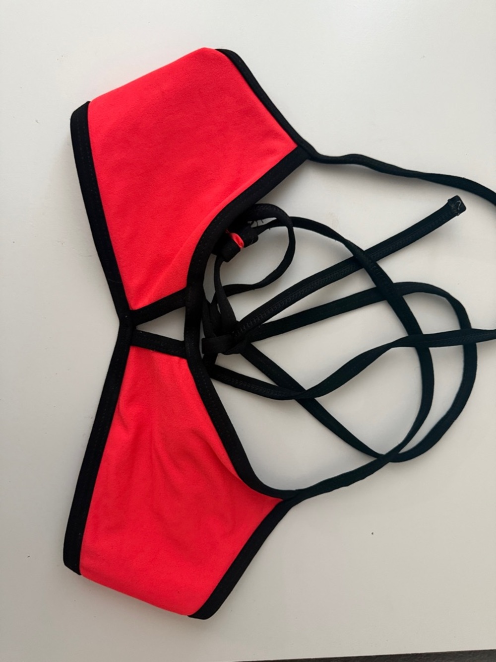 Jolyn Clothing Red Bikini Top with Black Trim and Strappy Back